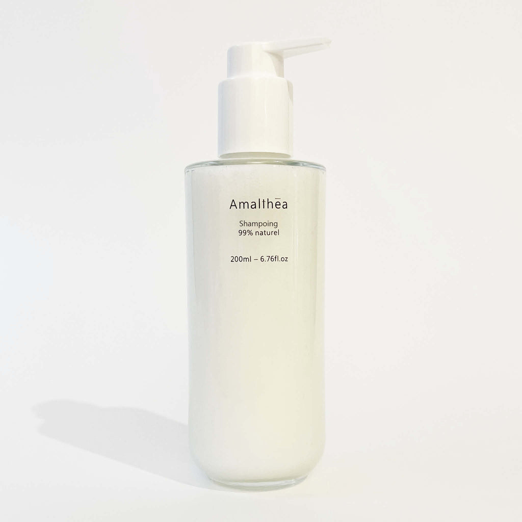 Shampoing Amalthea | 99% naturel | Certifié bio | Uniquement des ingrédients sains, shampoing sans sulfates, silicones, SLS ou SCI | Flacon 200ml en verre rechargeable